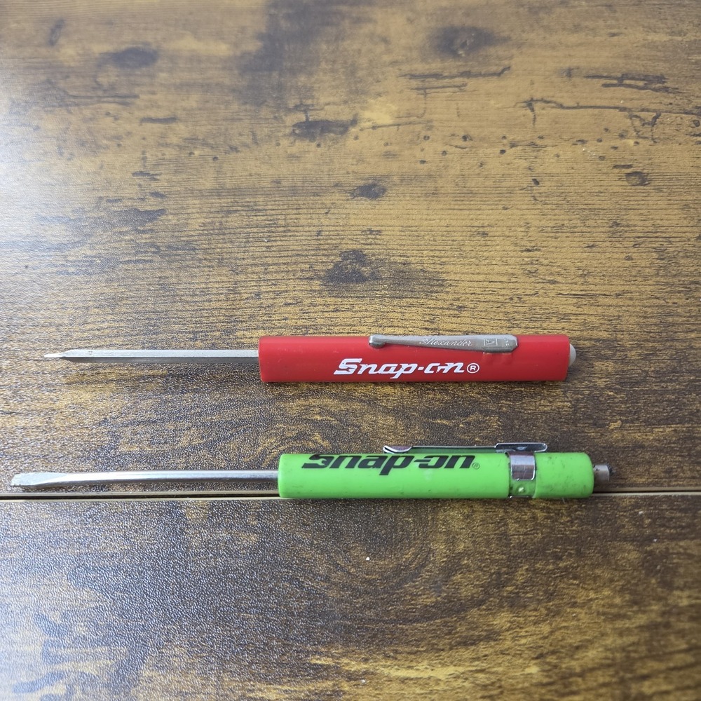 Vintage Snap-on Pocket Screwdriver Lot - Red & Hi-Vis Green with Pocket Clip